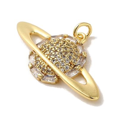 Rack Plating Brass Micro Pave Clear Cubic Zirconia Pendants KK-P267-25G-1