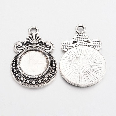 Tibetan Style Zinc Alloy Flat Round Pendant Cabochons Settings X-TIBEP-R334-252AS-RS-1