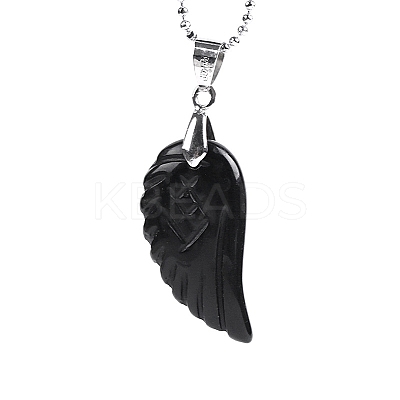 Natural Obsidian Angel Wing Pendant Necklace PW-WG24892-11-1