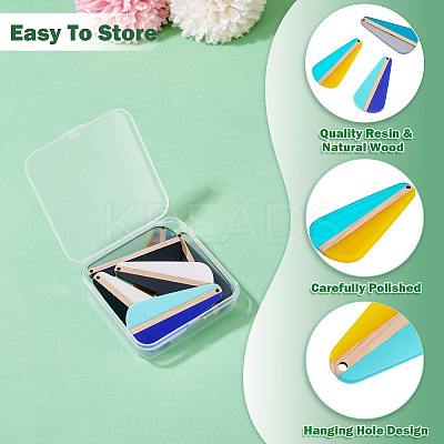 10Pcs 5 Colors Transparent & Opaque Resin & Wood Pendants RESI-TA0004-66-1
