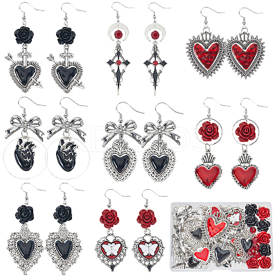 DIY Gothic Heart Brass & Alloy Enamel Dangle Earring Making Kits DIY-SC0026-61-1