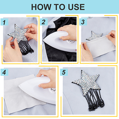 4Pcs 4 Style Star with Glass Bead Tassels Appliques DIY-BC0006-54-1