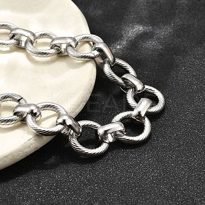 304 Stainless Steel Flat Round Link Chain Bracelets for Women BJEW-R021-08P-1