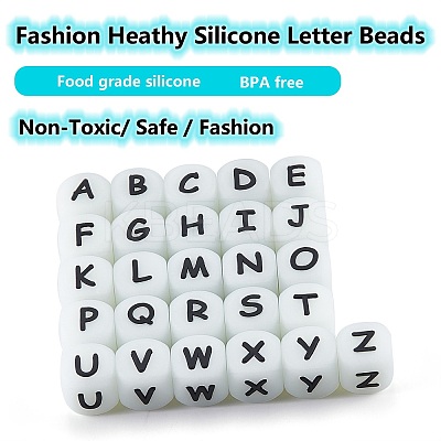 20Pcs Luminous Cube Letter Silicone Beads 12x12x12mm Square Dice Alphabet Beads with 2mm Hole Spacer Loose Letter Beads for Bracelet Necklace Jewelry Making JX437X-1