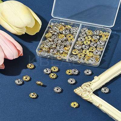 120Pcs 2 Colors Brass Crystal Rhinestone Spacer Beads RB-FS0001-06-1