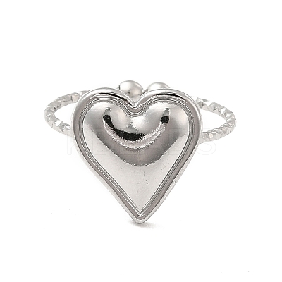 Non-Tarnish 304 Stainless Steel Heart Open Cuff Ring for Women RJEW-E066-04P-1