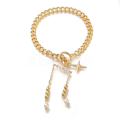 Star Brass Micro Pave Clear Cubic Zirconia Card Paper Chain Bracelets For Women BJEW-L696-032G-1