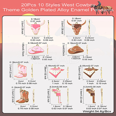 20Pcs 10 Styles West Cowboy Theme Golden Plated Alloy Enamel Pendants FIND-CJ0002-60-1