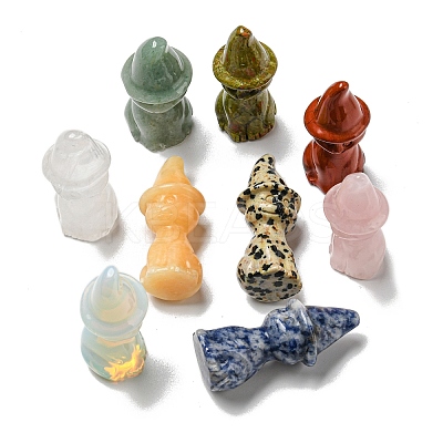 Natural & Synthetic Gemstone Carved Healing Cat with Witch Hat Figurines DJEW-D012-07A-1