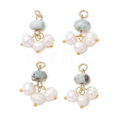 Natural Larimar & Natural Freshwater Pearl Pendants PALLOY-JF05887-1