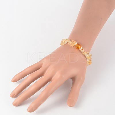 Chips Natural Citrine(Dyed & Heated) & Quartz Crystal(Dyed & Heated) Beaded Stretch Bracelets BJEW-JB02131-06-1