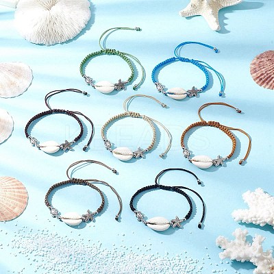 7Pcs 7 Colors Natural Cowrie Shell Braided Bead Bracelets for Women BJEW-JB11765-1