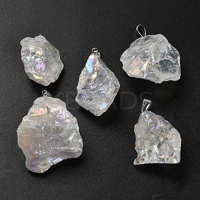 Electroplated Raw Natural Quartz Crystal Pendants G-Q481-20P-07-1