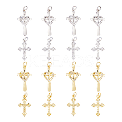 16Pcs 4 Styles Rack Plating Brass & Cubic Zirconia Pendants KK-HS0001-13-1