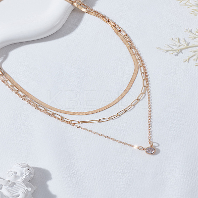 Alloy Pave Clear Cubic Zirconia Flat Round Pendant 3 Layer Necklaces NJEW-LP0009-45-1