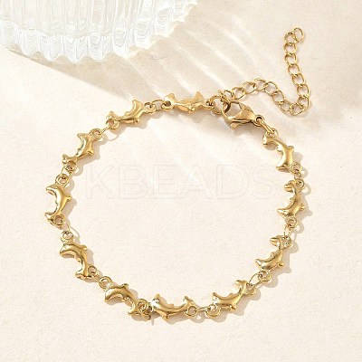 Women's 304 Stainless Steel Dolphin Link Chains Bracelets BJEW-G790-02G-1