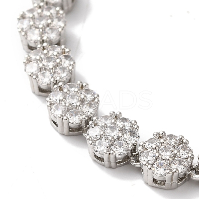 Rack Plating Brass Pave Cubic Zirconia Flower Link Chain Bracelets for Women BJEW-A018-03P-03-1