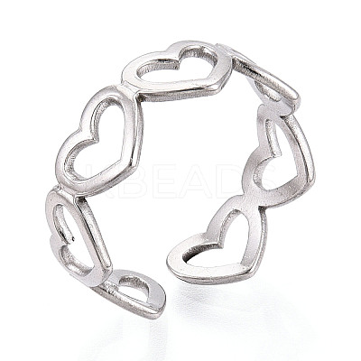 Non-Tarnish 304 Stainless Steel Open Heart Wrap Cuff Ring for Women RJEW-S405-194P-1
