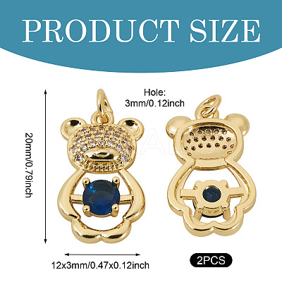 2Pcs Brass Micro Pave Cubic Zirconia Pendants KK-TA0002-81A-1