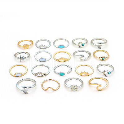 19Pcs 19 Styles Alloy & Resin Cuff Rings/Finger Rings Sets for Women FS-WGA4364-01-1