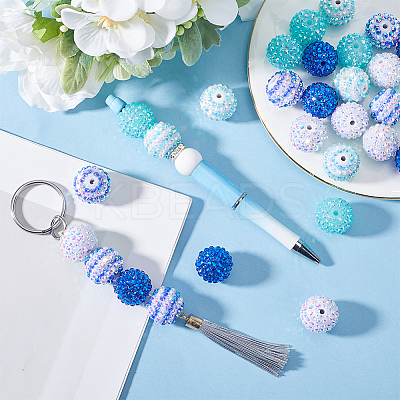 30Pcs 5 Style Resin Rhinestone Graduated Beads RESI-SC0003-06-1