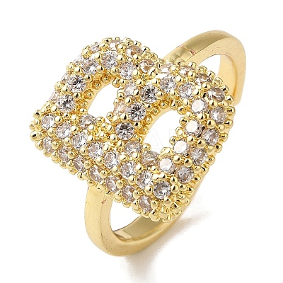Rack Plating Letter Brass Micro Pave Clear Cubic Zirconia Adjustable Rings for Women KK-S391-03G-B-1