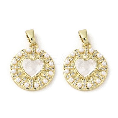 Brass Pave Shell Pendants KK-I708-15D-G-1