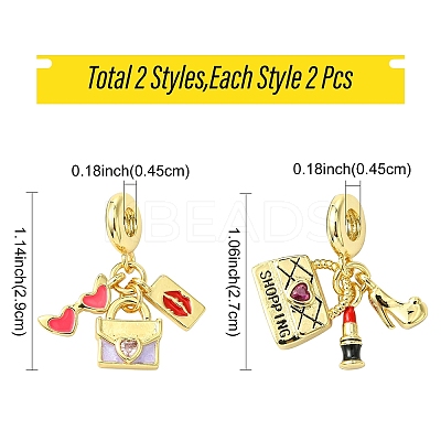 2Pcs 2 Styles Rack Plating Brass Cubic Zirconia European Dangle Charms Large Hole Pendants KK-YW0002-84-1