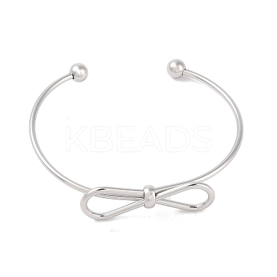 Non-Tarnish Bowknot 304 Stainless Steel Open Cuff Bangles for Women BJEW-Z064-04P-1