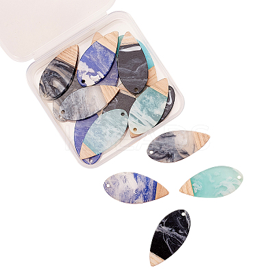 16Pcs 4 Colors Opaque Resin & Walnut Wood Pendants RESI-CJ0001-208-1