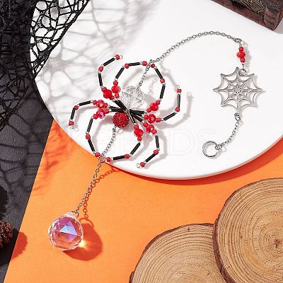 Spider Glass Beaded Hanging Ornaments HJEW-TA00172-02-1