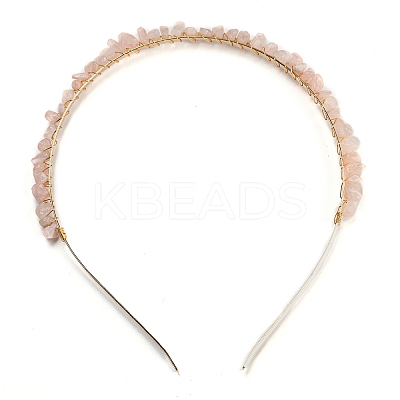 Brass Wire Wrapped Natural Gemstone Chip Hair Bands AJEW-Z010-04-1