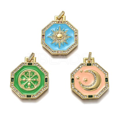 Brass Micro Pave Clear Cubic Zirconia Pendants ZIRC-B0003-03G-1