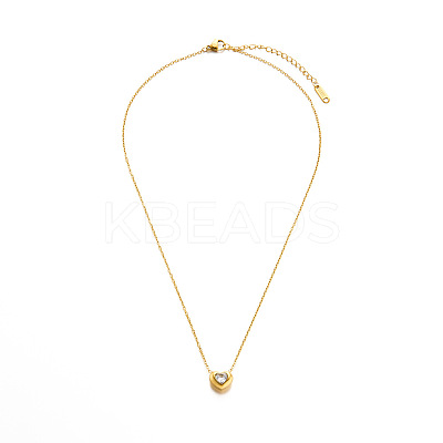 304 Stainless Steel Pave Cubic Zirconia Heart Pendant Cable Chain Necklaces for Women WG320DC-01-1