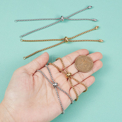 10Pcs 2 Colors Adjustable 304 Stainless Steel Slider Bracelets Making STAS-BBC0001-85-1