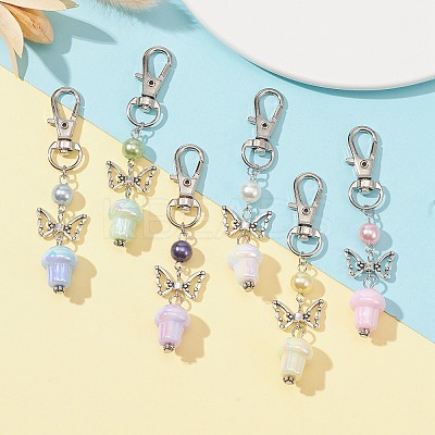 UV Plating Rainbow Iridescent Opaque Acrylic Mushroom Pendant Decoration HJEW-JM01176-1