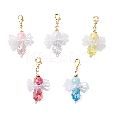 5Pcs Angel Glass & Acrylic Pendant Decorations HJEW-JM04180-01-1