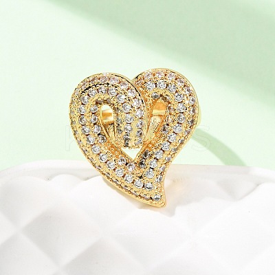 Adjustable Brass Micro Pave Cubic Zirconia Cuff Rings for Women RJEW-B139-08G-03-1