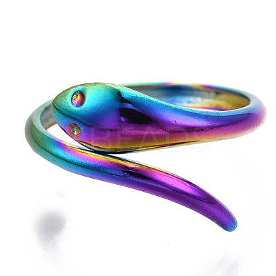 304 Stainless Steel Snake Cuff Ring RJEW-N038-113M-1