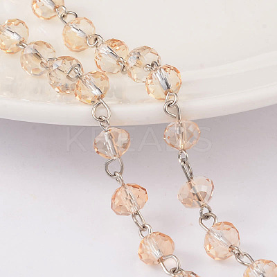 Faceted Rondelle Handmade Electroplate Glass Beads Chains AJEW-JB00130-05-1