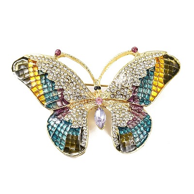 Golden Plated Alloy Colorful Rhinestone Insect Brooches LS-JEWB-L017-07G-02-1