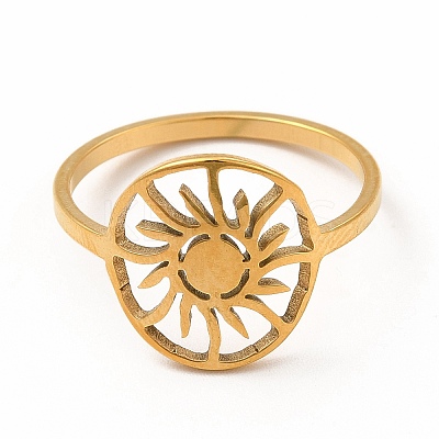 201 Stainless Steel Hollow Out Sun Finger Ring for Women LS-RJEW-K239-09G-1