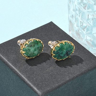 304 Stainless Steel Turquoise Oval Stud Earrings for Women EJEW-R010-01G-03-1