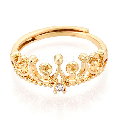 Crown Brass Micro Pave Cubic Zirconia Cup Peg Ring Settings KK-N274-09G-1