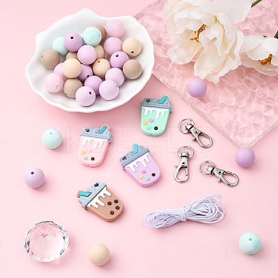 DIY Bubble Tea & Round Silicone Keychain Making Kits DIY-YW0011-19-1