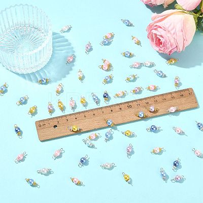 96Pcs 2 Colors Round Glass Pearl & Alloy Connector Charms PALLOY-FS00060-1