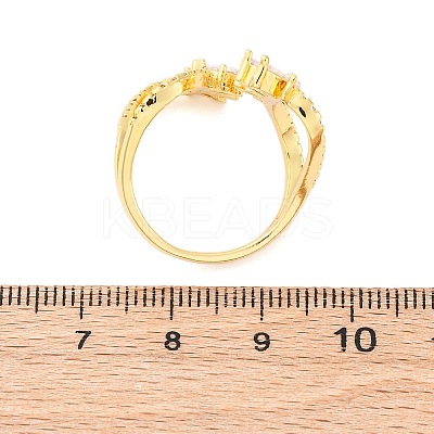 Brass Clear Cubic Zirconia Horse Eye Cuff Rings for Women RJEW-U047-31G-1