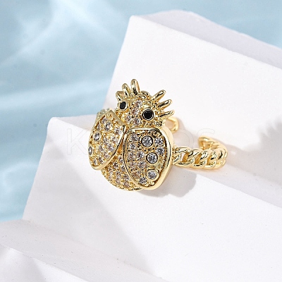 Brass Micro Pave Cubic Zirconia Adjustable Open Cuff Rings for Women RJEW-A072-01A-G-1