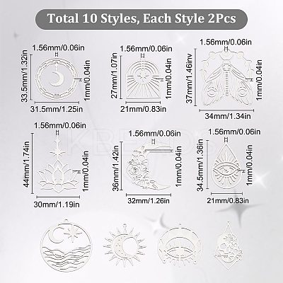 20Pcs 10 Style 201 Stainless Steel Pendants STAS-SC0004-38-1