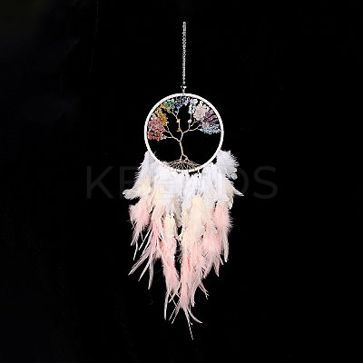 Iron Woven Web/Net with Feather Pendant Decorations LS-AJEW-B017-24-1